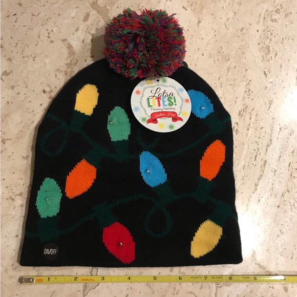NWT Flashy Holiday Knitted Hat by Lotsa Lites. On/off switch controls lights. - Picture 7 of 8